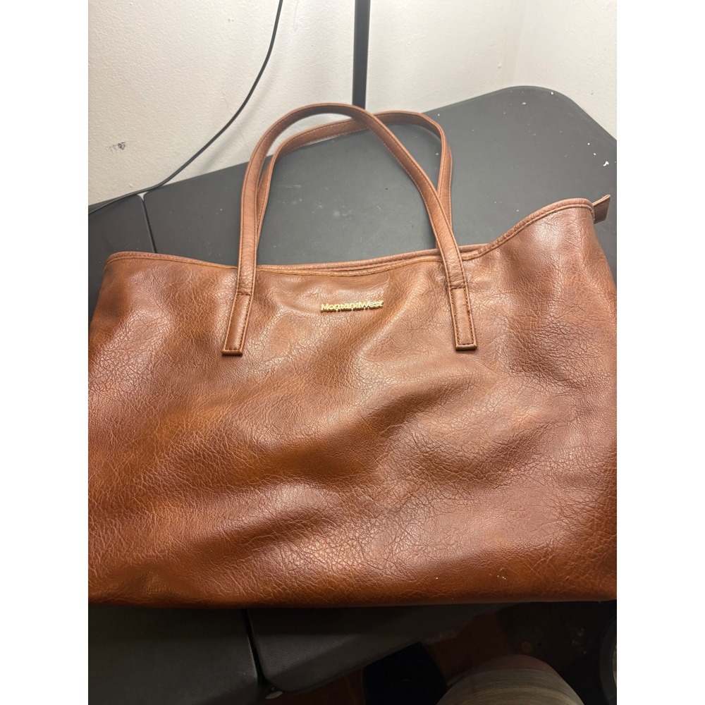 Montana West Brown Vegan Leather Tote Bag Shoulder Purse Gold Hardware Large